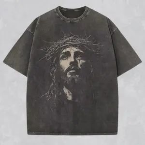 Jesus Acid Washed Heavyweight Cotton Shirt, Christian Streetwear Religious Gift for Him or Her, Faith Apparel Unisex Tee, Jesus Christ Church Wear