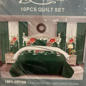 Priscilla 10 PCS Quilt Set 100% Cotton Touch Extra Soft Subtle Texture Pink Floral Design