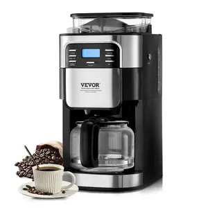 VEVOR Coffee Maker with Grinder,  , 12 Cup Coffee Machine, Grind and Brew Coffee Maker with 3 Brew Strength Control, 24-Hour Timer for Auto Brew, for Home Office Restaurant