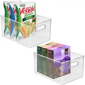 Clear Plastic Storage Bins with Handles (Large) Boxes Fruits Kitchen Organiser
