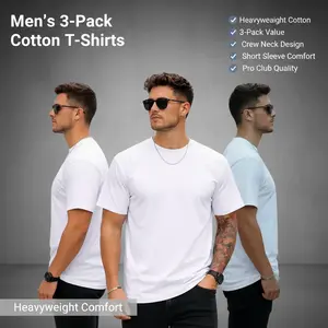 Pro Club Men's 3-Pack Heavyweight Cotton Short Sleeve Crew Neck T-Shirt