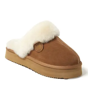 Fireside by Dearfoams Women's Melton Genuine Shearling Platform Scuff Slipper
