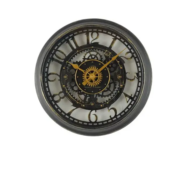 Mainstays Indoor Round 11.5" Oil Rubbed Bronze Cutout Gear Industrial Analog Wall Clock with Arabic Numbers