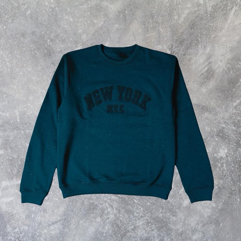 Unisex New York Chenille Patches Embroidery  Regular Fit Long Sleeve Sweatshirt Fall & Winter Daily Wear Outfits Tops Casual Mens Womens Fleece Fabric to keep warm and comfy