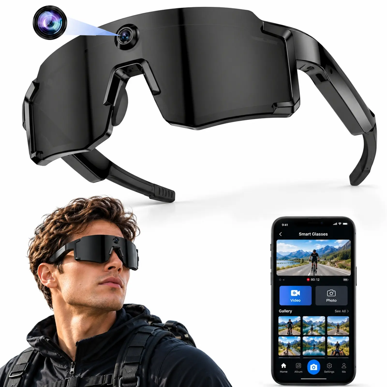 Wearable AI Smart Glasses - 1200P/30FPS Hands-Free Camera, ChatGPT Integration, AI Object Recognition, 139-Language Real-Time Translation, ENC Bluetooth Calls & Music, IPX4 Sports Sunglasses for Cycling, Vlogging