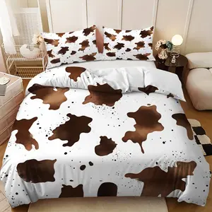 3-piece bedding set - Brown and white cow print down comforter set (1 comforter cover + 2 pillowcases, filling not included). A perfect gift for family and friends, soft and comfortable, suitable for family bedrooms and guest rooms.