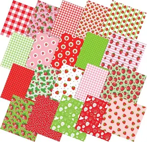 60 Pcs 10 x 10 Inch Strawberry Quilting Fabric Squares Multicolor Strawberry Printed Fabric Bundles Summer Fat Patchwork Precut Stripes for Summer Holiday Handmade Material Sewing DIY Crafts