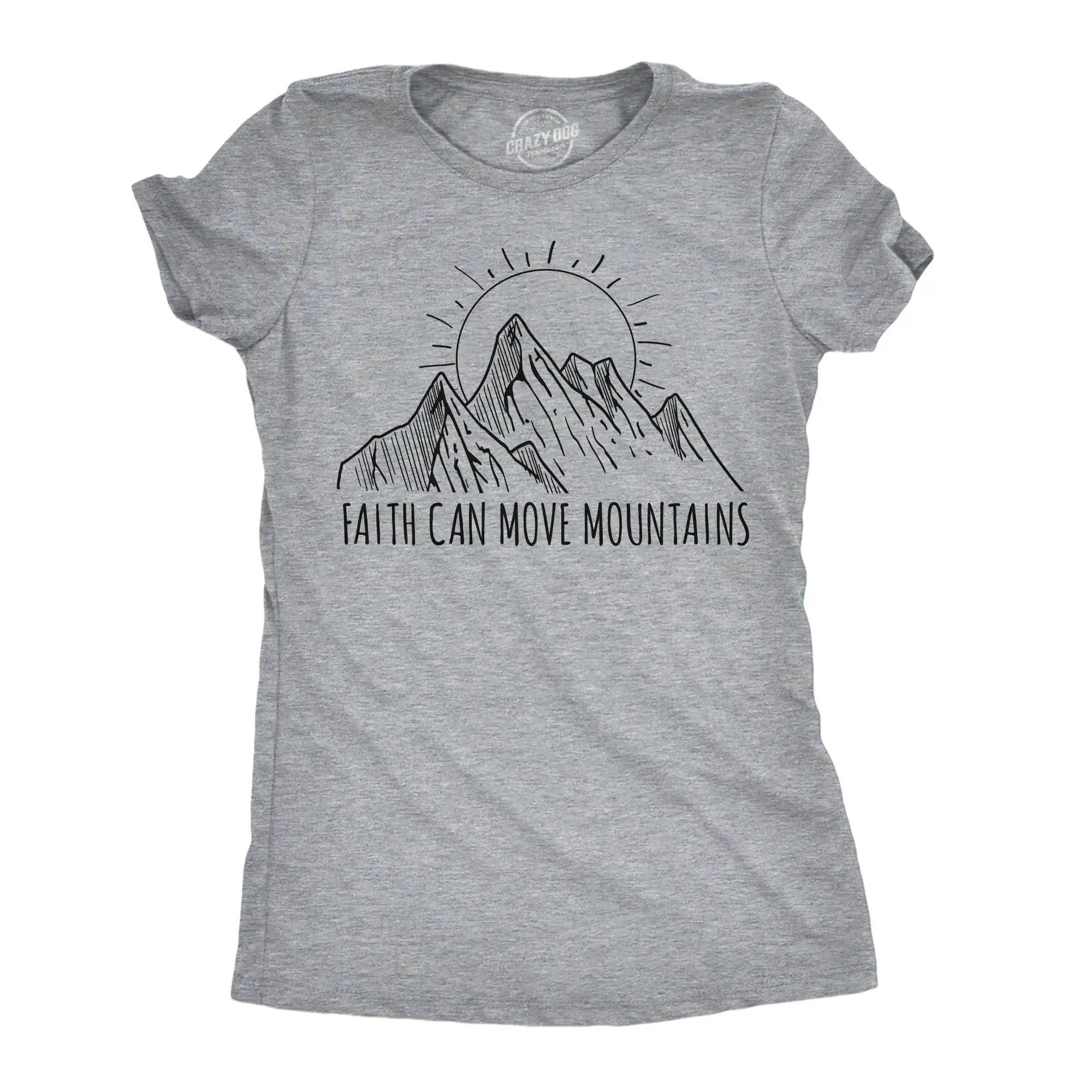 Womens Funny T Shirts Faith Can Move Mountains Amazing Religious Tee For Ladies Funny Womens T Shirts Cute Vintage Fashion Casual Ladies T-Shirt Gift Funny Religious Top Women's Novelty Tees Light Grey