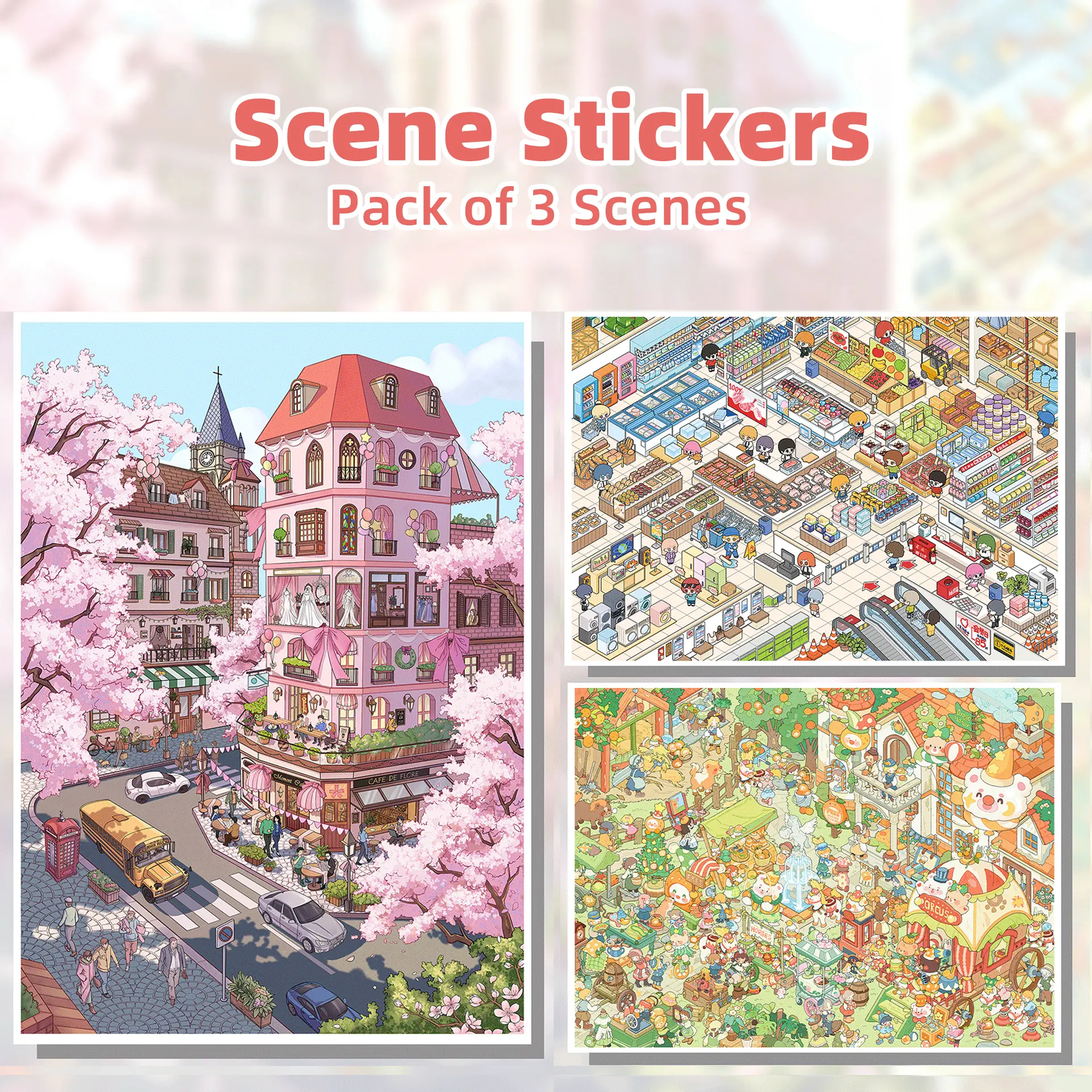 DaPang 1.0 Series Scene Stickers, Pack of 3 Scenes, Large Size DIY Sticker Scenes, Landscape Stickers