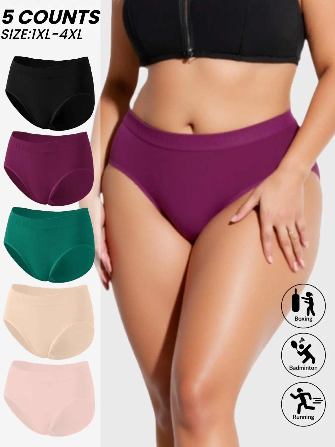 3-Pack High-Elasticity Large-Size Women's Sports Briefs Panties - Soft, Comfortable, and Breathable Full Coverage, Multiple Sizes 1XL-5XL, Suitable for Fitness, Yoga, Running, Workout, Daily Wear, Pure Color, Simple Style, All-Season Underwear