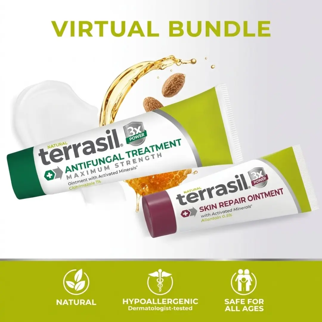 Skin Repair + Antifungal Duo | Terrasil Skin Repair Ointment | For All Skin Types | Clotrimazole Antifungal Cream for Fungal Yeast Infections Jock Itch Athletes Foot Fungus | Ulcers, Sores, Boils, Pitted Keratolysis | Angular Cheilitis |
