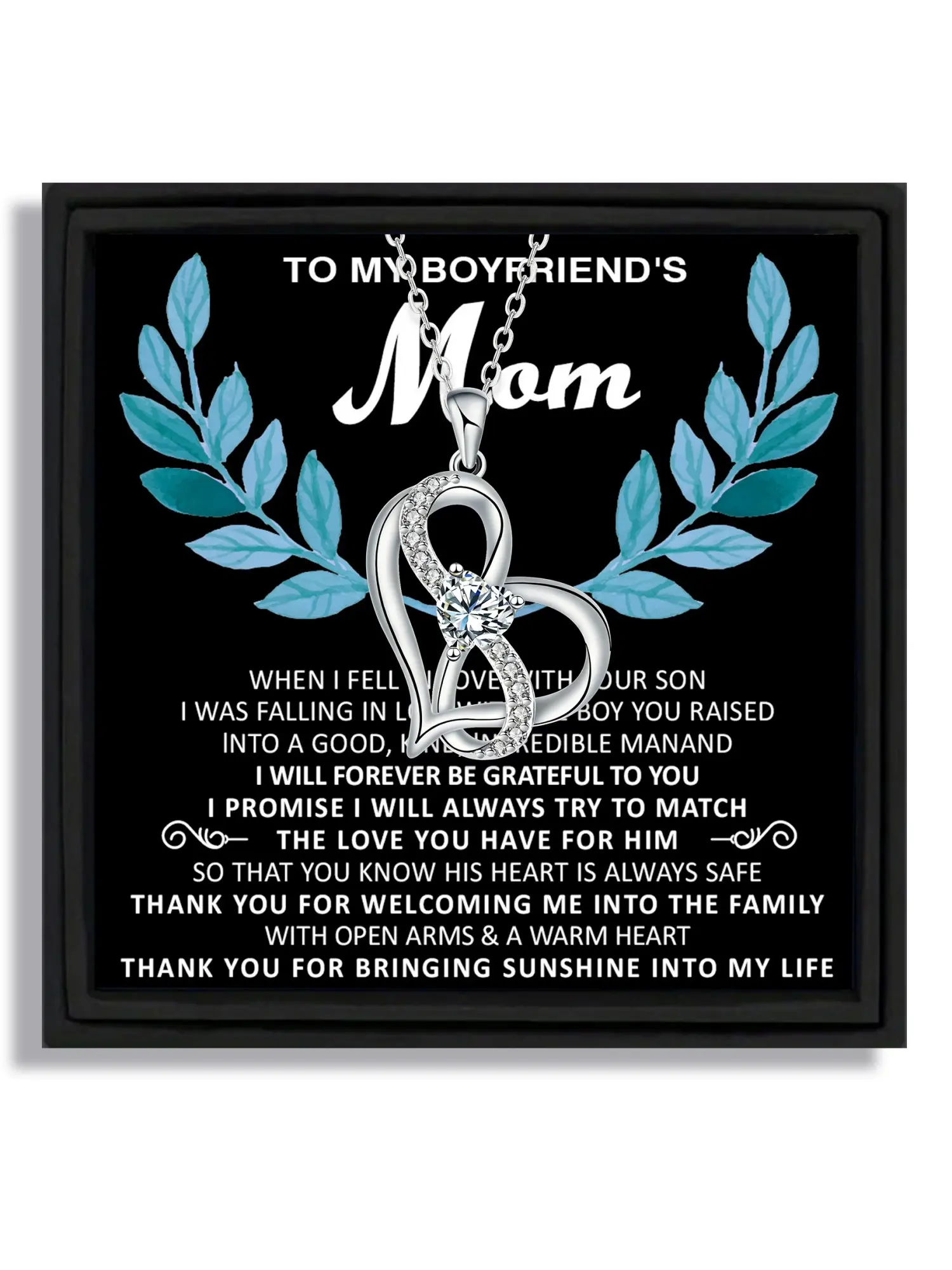 1 piece infinity heart silver necklace Heart Pendant Necklaces Sparkling Zirconia gift box suitable for Mother's Day family warm style for boyfriend's mom with blessing card and box