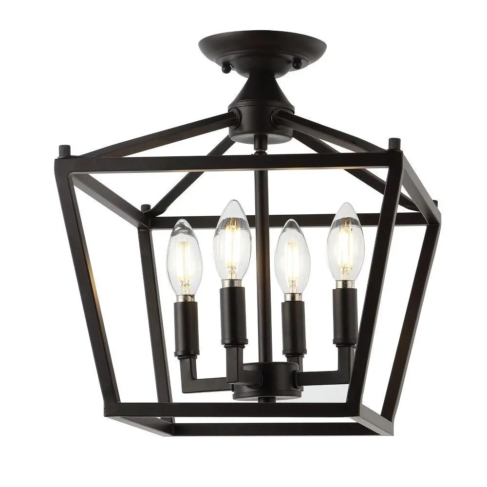 JONATHAN Y Plains Iron Modern Farmhouse LED Flush Mount Ceiling Fixture, Energy Efficient Lighting with LED Candelabra Light for Living Room, Bedroom