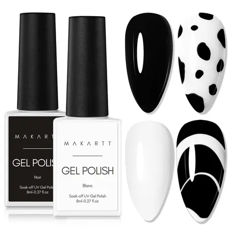 Makartt 9-Toxin Free Long-Lasting Classic Colors Gel Polish Set, 2Pcs Durable Black White Soak-Off UV/LED-Required Nail Tech Supplies, Nail Tech Gifts for Salon DIY Manicure