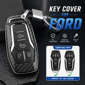 ABS Smart keyless Entry Remote Key Fob shell Carbon Fibre Car Key cover For Ford F150 Mondeo Mustang Edge Fusion Lincoln MKC MKZ MKX(Shell With Keychian)