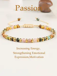 Women's Beaded Bracelet, 4mm Cut Strawberry Crystal, Adjustable Braided Rope Design, Boho Style Hand Jewelry Accessory, All Season Wearable Fashion, Crystal Bracelets, Healing Crystal Bracelet, Energy Bracelet