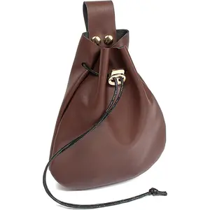Leather Belt Pouch Medieval Vintage Renaissance Viking Cosplay Costumes Drawstring Coin Purse Phone Holder Waist Bag (Brown)