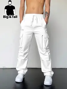 Men's Plus Size Work Pants, Multi-Pocket Casual Slim Fit Side Pockets Long Pants, Trendy All Season Utility Pants, Casual Trousers