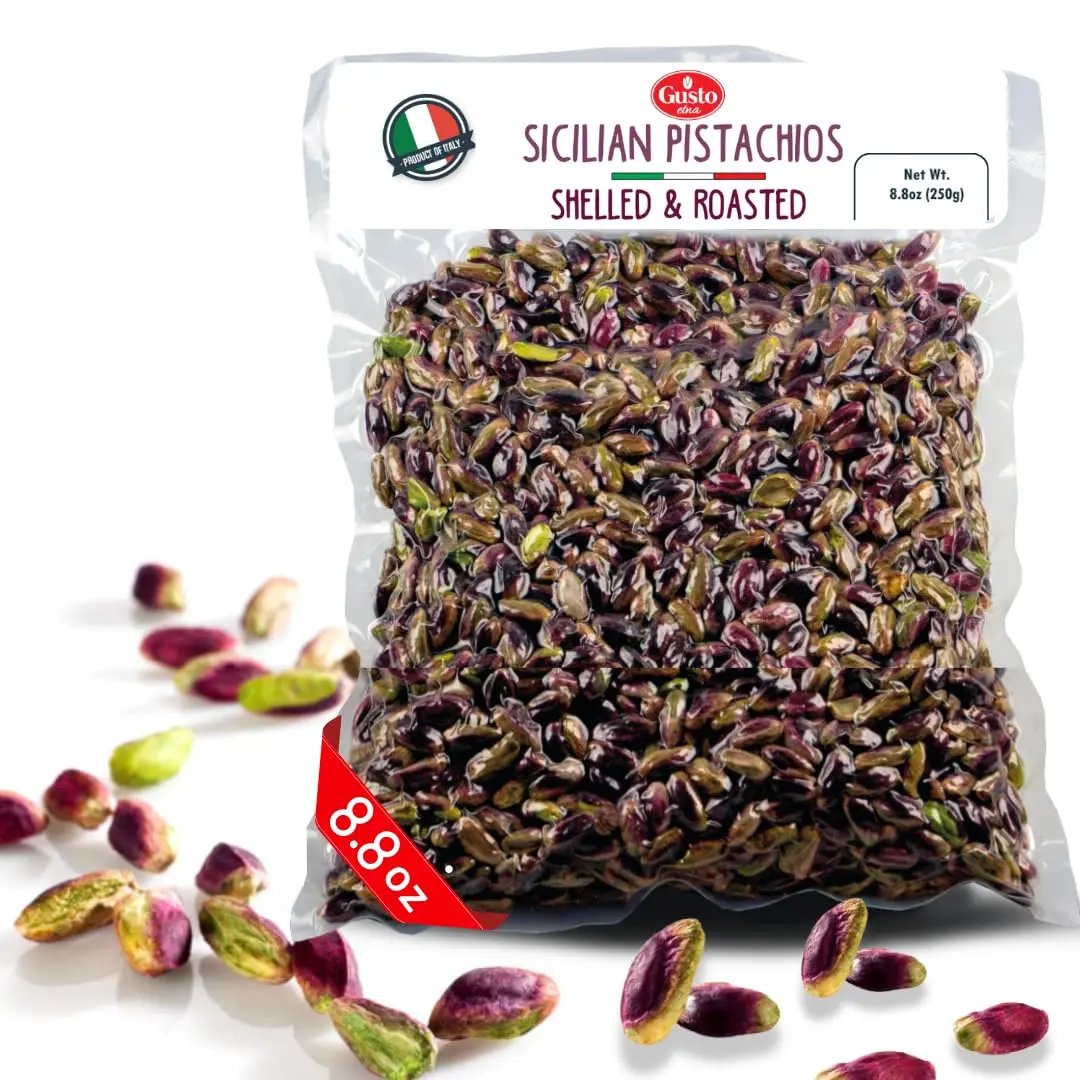Gusto Etna Certified 100% Sicilian Pistachios from Bronte – Roasted, Shelled, Unsalted, 250g / 8.8 oz