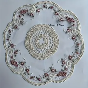 6pcs European retro lace embroidered dining table mat-polyester woven rectangular decorative mat-only hand-washed, photo props decoration.