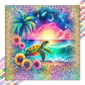 1pcs 5D DIY diamond painting kit, 5D diamond art set, DIY decoration, turtle, sunset, waves, full round drill DIY diamond painting kit, mosaic, diamond art, DIY art home decoration, suitable for Halloween and Christmas.