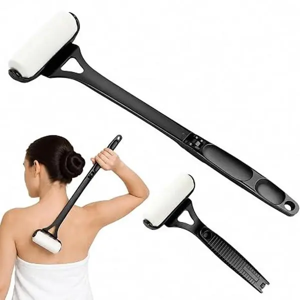 Foldable Back Lotion Applicator,Long Handle Spreader for Sunscreen, Moisturizer & Tanning Oil, Smooth Roller for Hard-to-Reach Areas, Black