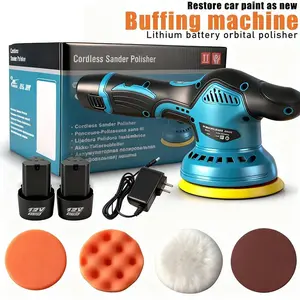 Cordless Car Buffer Polisher with 12V Lithium Rechargeable Battery*2, Cordless Polisher with 8 Variable Speeds, Cordless Buffer Polisher for Car Detailing, Polishing Tools, Polishing Accessories for Men#fathersdaygift