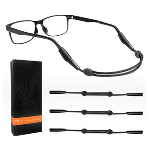 3PCS Adjustable Eyeglass Strap Holder for Sunglasses and Reading Glasses, Sports Eyewear Retainer Cord Neck Lanyard, Anti Slip Glasses String, Black