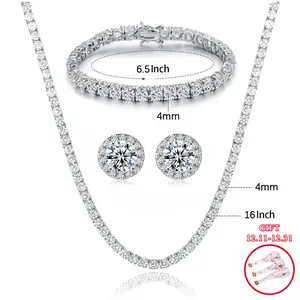 [Unisex] Gemsme Tennis Necklace/Bracelet/Earrings Sets Pack of 3 Round Cut 4 Prongs Cubic Zirconia Waterproof For Women For Men Hypoallergenic Birthday