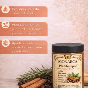 Monarca Pre-Shampoo Hair Mask with Coffee Cinnamon & Rosemary 16 oz for Scalp & Hair Care Enriched with Aloe Vera Biotin & Vitamin E