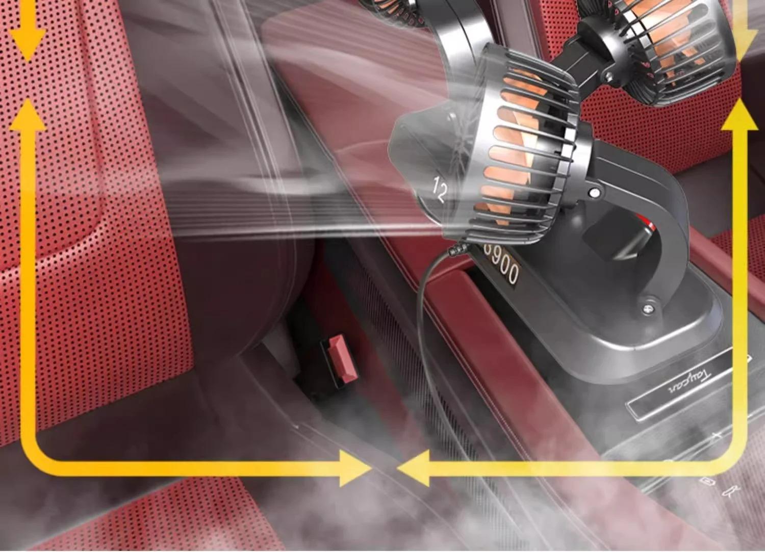 Car Fan 360° Adjustable 3 Head Air Fan Automotive Electric Fan USB/12V/24V Fan 2 Speeds Car Silent Fan for Home Desk Office&Car