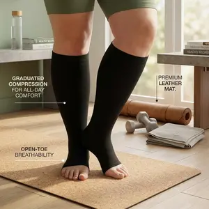 Open Toe Plus Size Compression Socks for Women & Men 15-20 mmHg Toeless Wide Calf Support Knee High Socks - Medical Grade Graduated Compression for Edema Varicose Veins Circulation Relief Comfortable Breathable Stockings