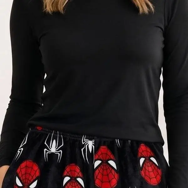 Cozy Flannel Pajama Pants Black Red Mask Web Pattern Elastic Waist Loose Fit Spider Loungewear Pants
