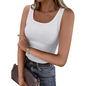 Womens Sleeveless Scoop Neck Tank Top Ribbed Fitted Summer Basic Slim Cute Tops 2026 air Long Sleeve Deep Tie women's