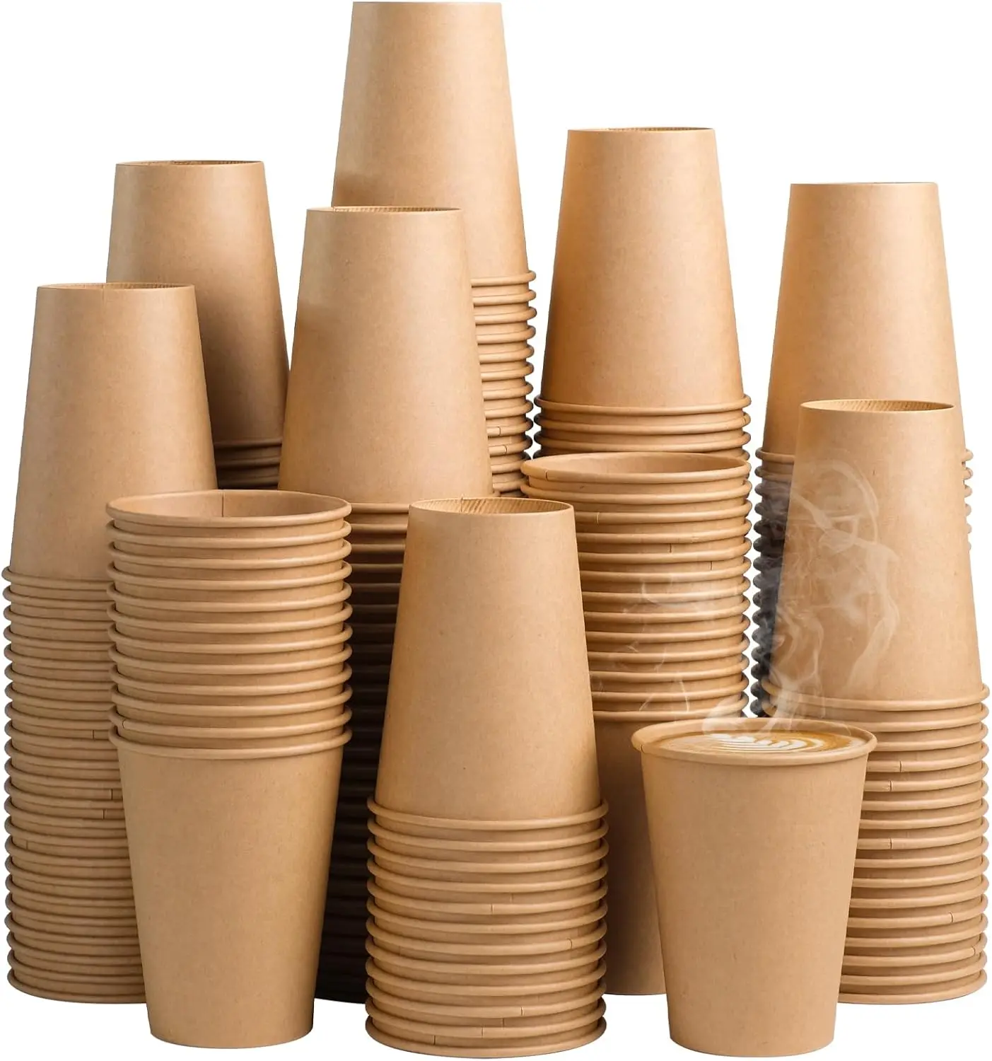 300 Pack 12 oz  Paper Cups, Unbleached Disposable Paper Coffee Cups, Thickened Hot/Cold Beverage Drinking Cup for Party, , Cafes, Bistros, Businesses (Brown)