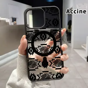 Magnetic Case for iPhone 17 Pro Max 16 Plus 15 14 13 12 11 Air E Geometric Tribal Rhythm Acrylic Back Matte TPU Edges Anti-Fall Ultra Thin Phone Cover Shell for Boy