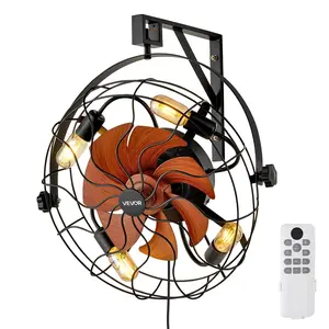 VEVOR Wall Mounted Fan with Lights, Summervibes,Summervibes, 21 inch Wall Mount Fan with Remote, 6 Speeds Plug in Wall Fan, Timer, 360°Adjustable Tilt for Bedroom,Garage,Workshop (Compatible 4 E26 Bulb Sockets,No Bulb)