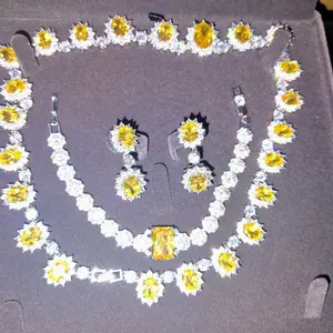 Yellow lab-created diamond set,925 silver# sun flower shape,yellow color,full inset with gems/gorgeous and sparkling,classic style