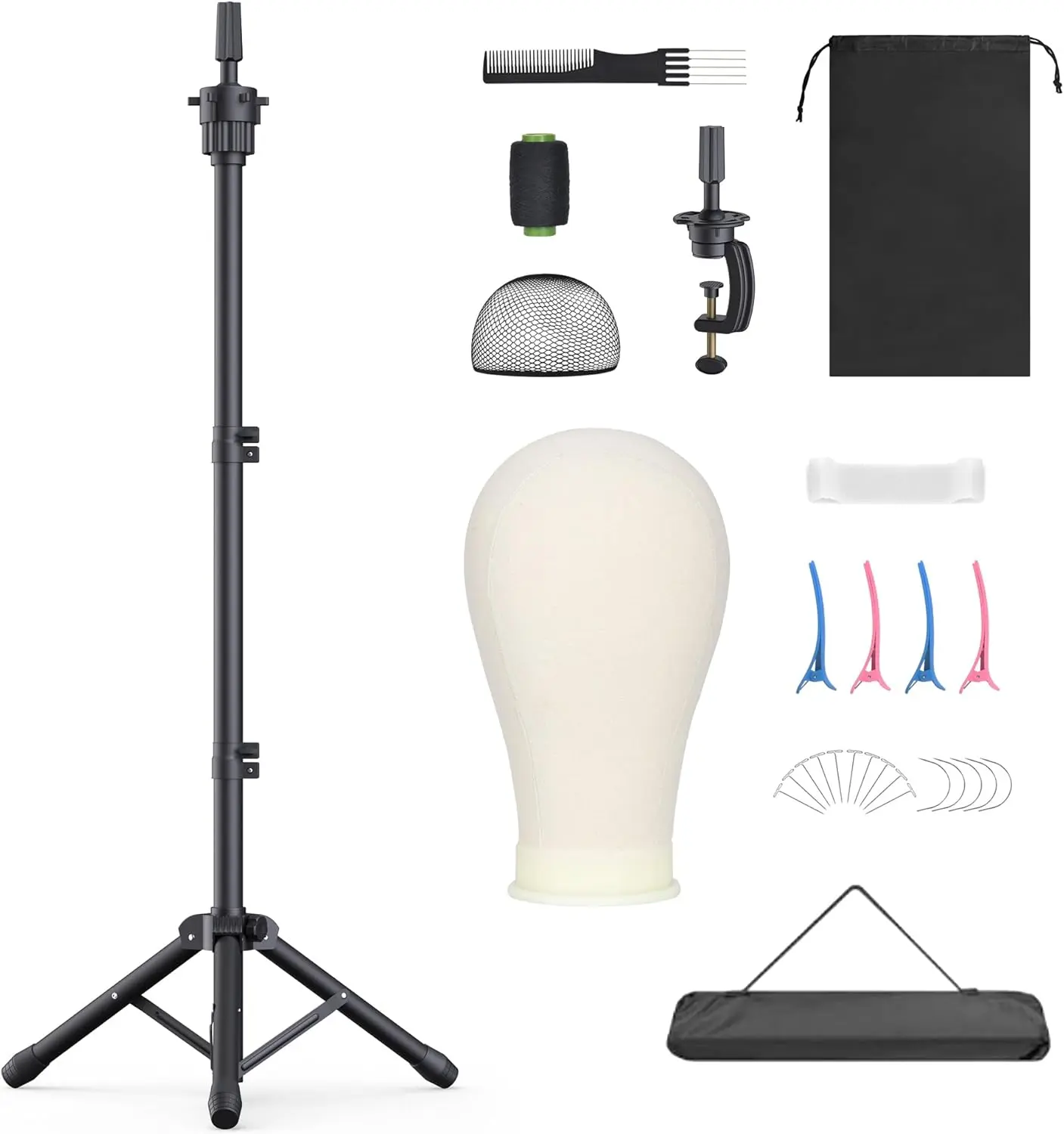 Wig Stand with Head 50 Inches, Wig Head Stand with 22 Inches Mannequin Head, Height Adjustable Metal Tripod Wig Stand,