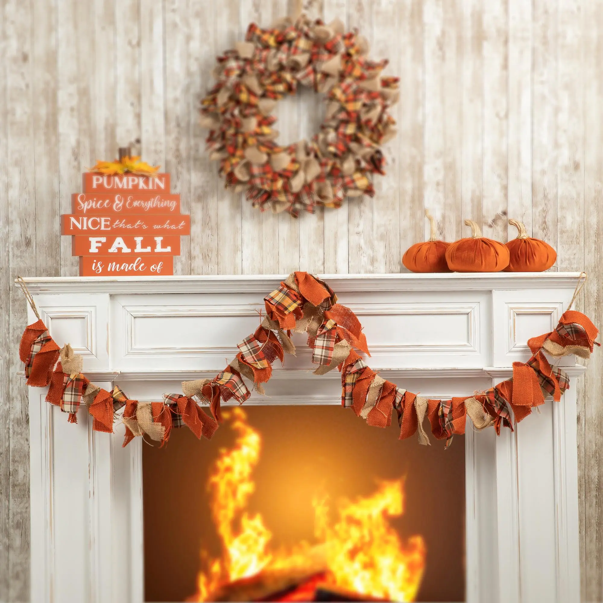Glitzhome 6'L Fall Fabric Plaid Garland