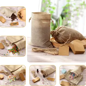 8/16 sets Burlap Drawstring Bags with Tags & Twine - Rustic Jute Favor Pouches for Wedding Gifts, Party Supplies, DIY Crafts, Candy Jewelry Storage, Birthday Easter Graduation - Natural Texture Kit