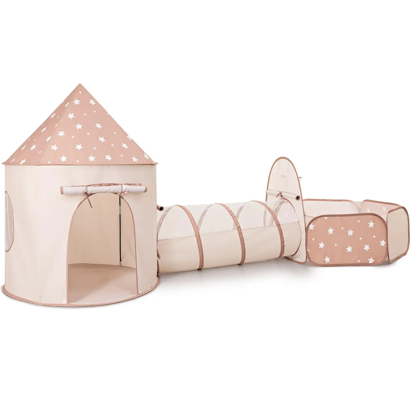 JungleDove Kids Play House Set - Portable Pop-Up Play Tent, 47"l Tunnel, Ball Pit, Carry Bag, Star Patterns, Lightweight Unisex Indoor Use, Easy to Assemble, See-Through Mesh Keeps Cool, 3-8 Years Toddlers, Birthday/Christmas Gift, Portable Play Tent, Bre