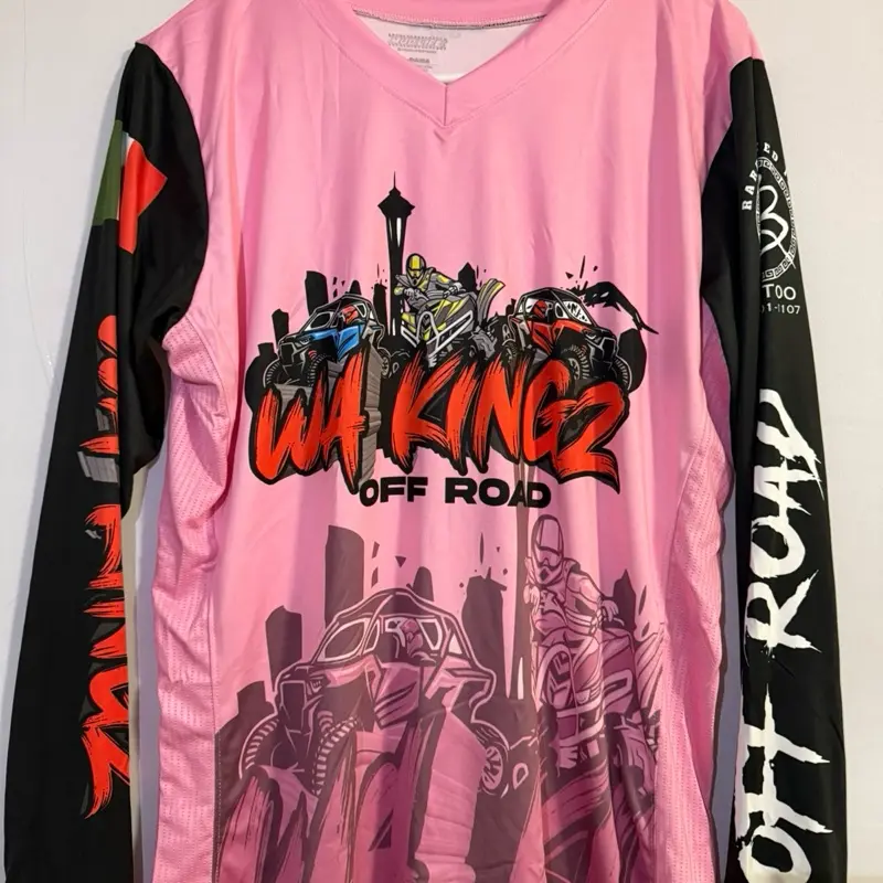 WA KINGZ Off Road Limited Edition Light Pink Riding Jersey with Bold Design and Black Sleeves Super Comfy Breathable Fabric Runs Slightly Big