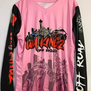 WA KINGZ Off Road Limited Edition Light Pink Riding Jersey with Bold Design and Black Sleeves Super Comfy Breathable Fabric Runs Slightly Big