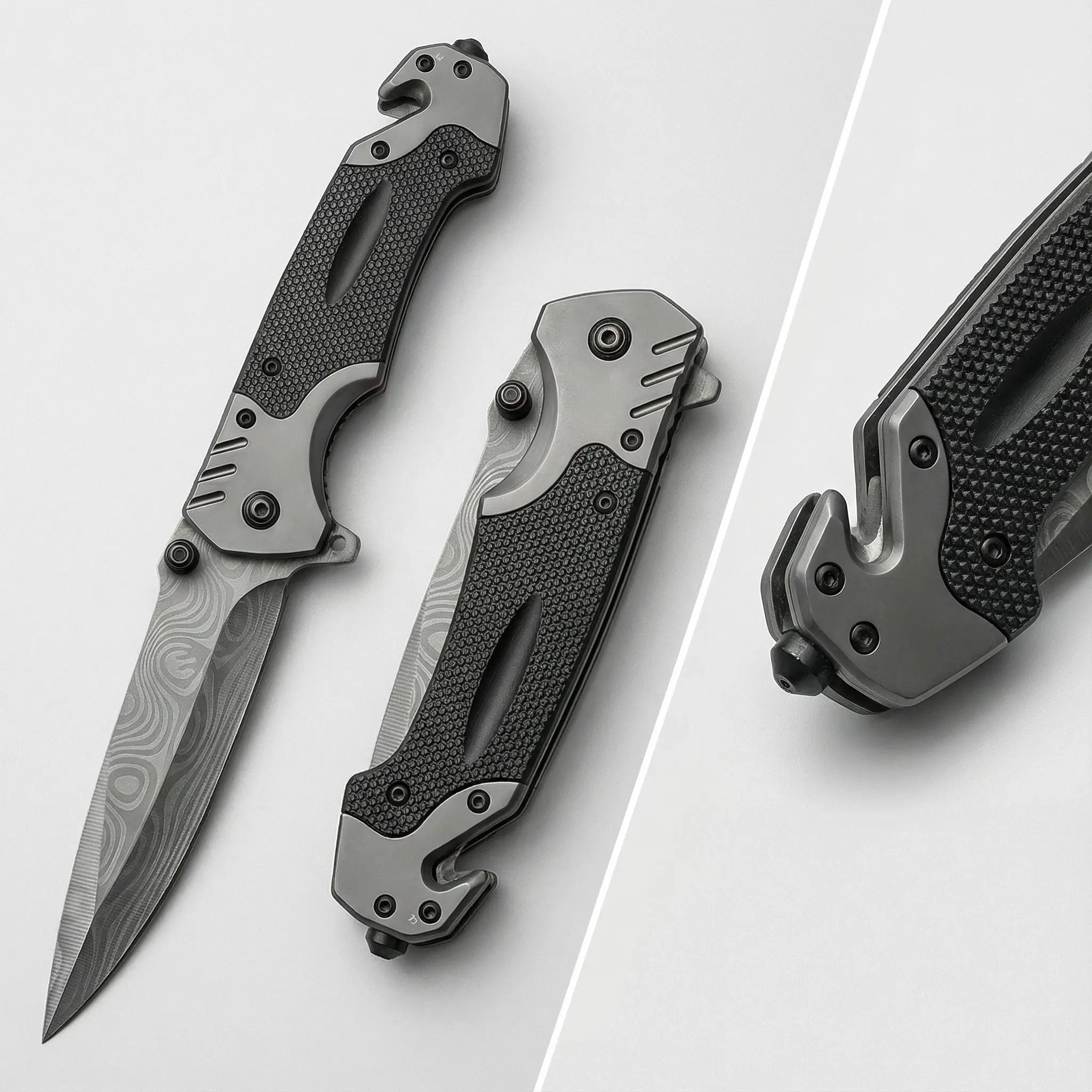 Folding Stainless Steel Pocket Knife with Seatbelt Cutter and Glass Breaker - EDC Survival Equipment for Camping and Emergencies, Outdoor Tools