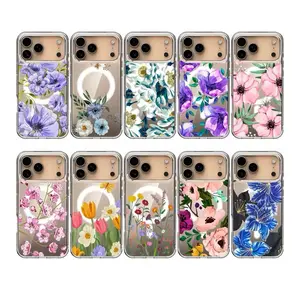 Custom Stylish TPU Case for iPhone 11-17 Pro Max with Floral Patterns Wireless Charging Protection Cellphone Casing Luxury Designer Shockproof Screen Protector