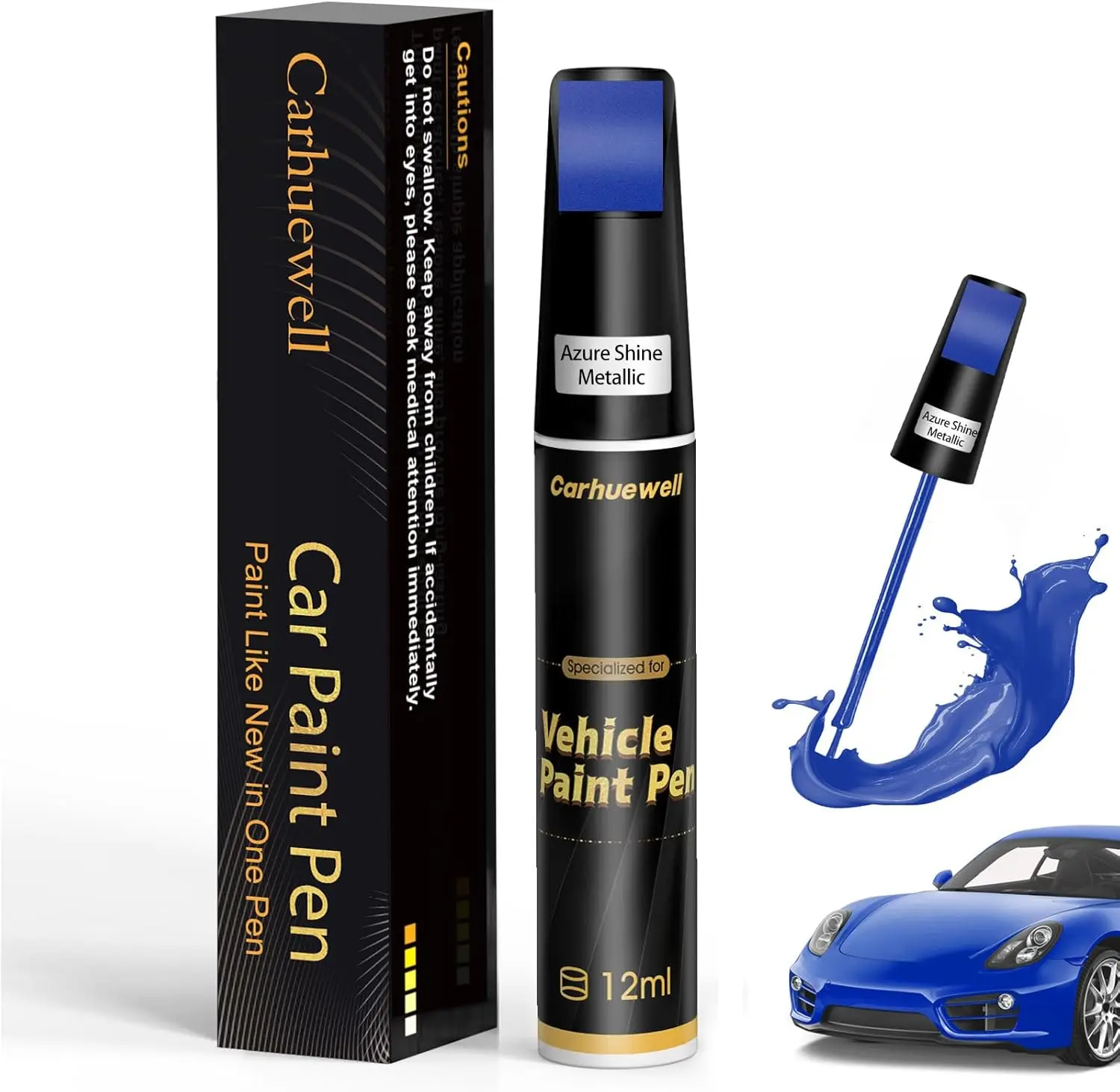 Blue Touch Up Paint for Cars, Auto Car Paint Touch Up Paint Pen for Deep Scratches, Car Scratch Repair Pen, Quick and Easy Solution to Repair Minor Automotive Scratches (Azure Shine Metallic)