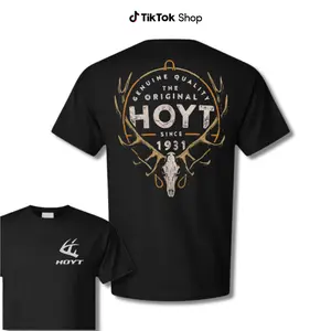 Hoyt Archery Genuine Quality Since 1931 T-Shirt, Original Deer Skull and Antlers Graphic Tee, Gift for Bowhunters, Tactical Outdoors Apparel, Hunting Enthusiast Clothing, Hoyt Logo