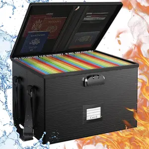Fireproof Waterproof Document Box File Organizer - Portable Locking Filing Storage Box with Handle for Hanging Letter/Legal Folder Storing Important Documents