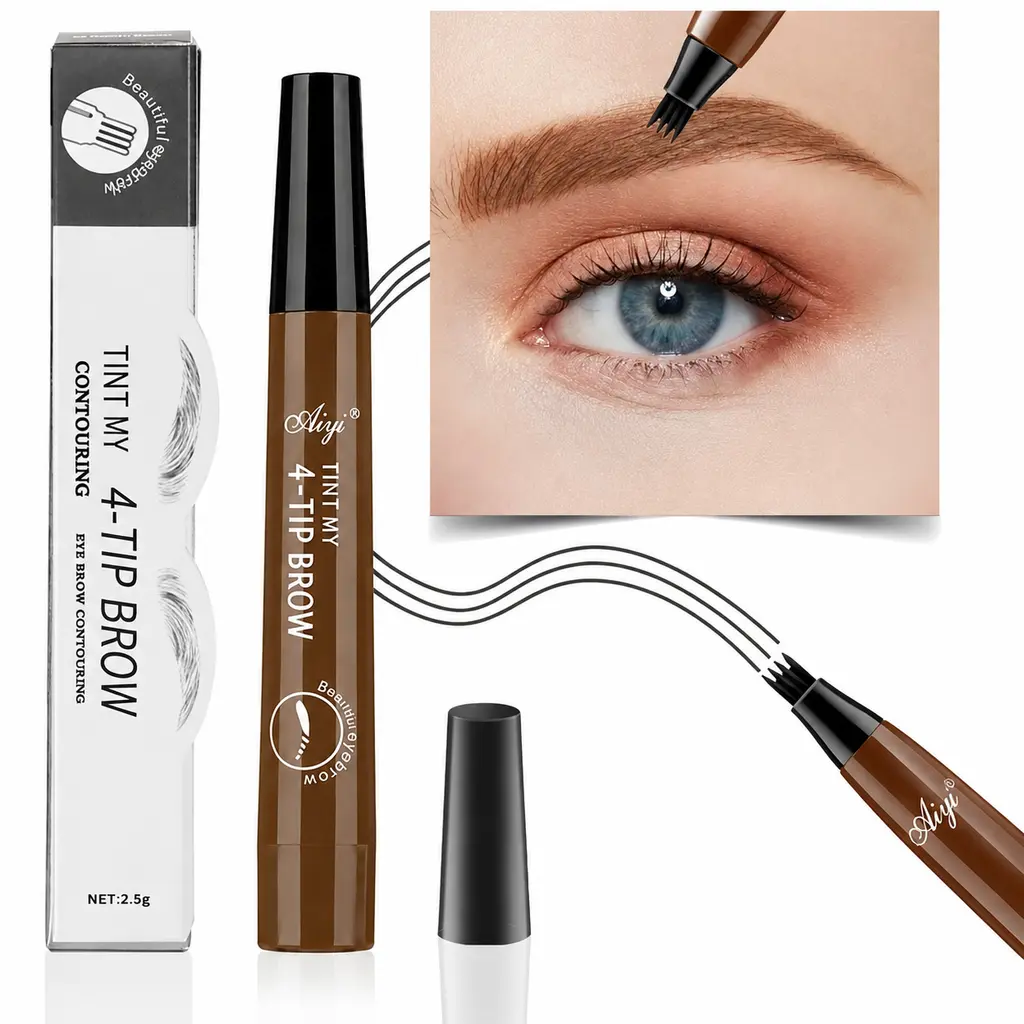 5 Shades 4-Prong Micro Fork Eyebrow Pen Set, Waterproof Smudge-Proof Sweat Resistant Long Lasting Natural Hair-Like Eyebrow Tattoo Pen, Microblading Effect Split Tip Liquid Brow Pencil for Sparse Eyebrows Beginners Oily Skin